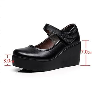 ☆美品☆【アカイシ】パンプス (23.5) ウェッジソール　コンフォート　黒 日本製本革ウェッジソールパンプス アーモンドトゥ ウェッジ